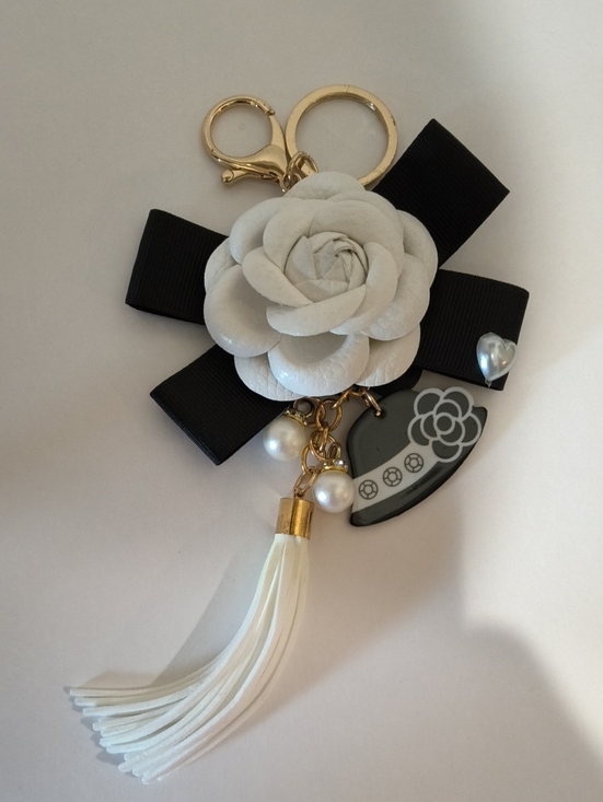 Accessories - Camelia Flower  Rose Keychain / Bag Charm With Black Bow